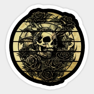 Black Roses and Skull - Vintage Tattoo Drawing Sticker